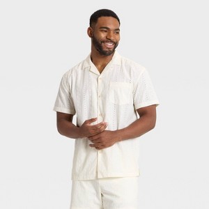 Men's All Over Eyelet Camp Shirt - Goodfellow & Co™ Off-White - 1 of 3