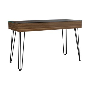 Gulches Kyoto 120 Writing Desk ¨C Industrial Style, Glass Top, Hairpin Metal Legs & 1 Spacious Drawer - 1 of 4