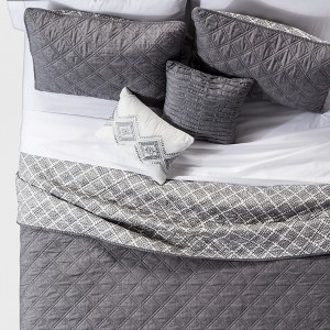 Gray Cole Stitched Chambray Reversible Quilt Set (King) 5pc - JLA Home