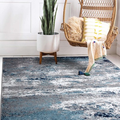Blue and Gray Abstract 4' x 6' Stain-Resistant Area Rug