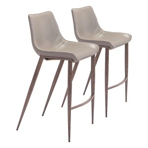Zuo Modern Magnus Barstool 43.3" H Brown Faux Leather Walnut Legs Contemporary,Set of 2 - 1 of 4
