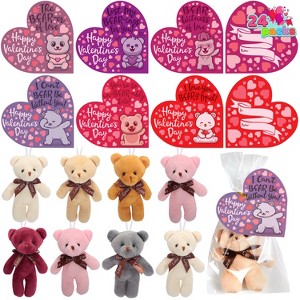 Joyfy 24 Packs Valentine's Day Heart Cards with Plush Toy, Mini Stuffed Animal Plush Toys for Valentines Party Favors, Kids Classroom Exchange Gifts - 1 of 4