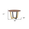 HomeRoots 48" Brown And Gold Iron Sled Base Round Top Dining Table - 3 of 4