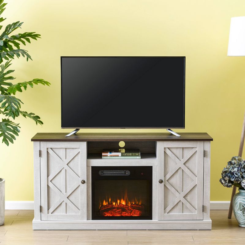 54&#34; TV Stand for TVs up to 60&#34; with Electric Fireplace Saw Cut Off White - Home Essentials, 3 of 13