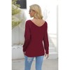 Women V Neck Tops Stripe Long Sleeve Relaxed Fit Tee with Back V Neckline - 2 of 4