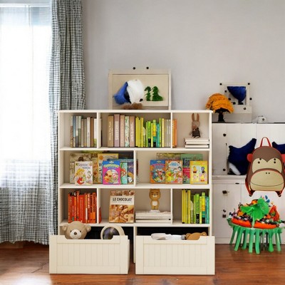 Alilang 48.03 Inch Multi-Compartment Bookshelf with Open Shelves and Storage Drawers - White