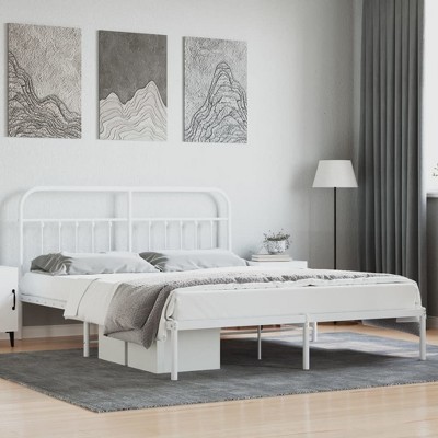 vidaXL Metal Bed Frame with Headboard White 72 in.x83.9 in. California King