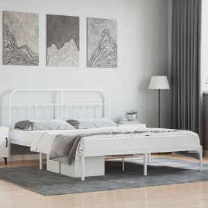 vidaXL Metal Bed Frame with Headboard White 72 in.x83.9 in. California King - 1 of 4