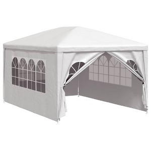 'vidaXL White Party Tent 10'x13' - UV and Water-Resistant Garden Gazebo with Steel Frame, Decorative Windows and Easy Access Zipped Door - 1 of 4