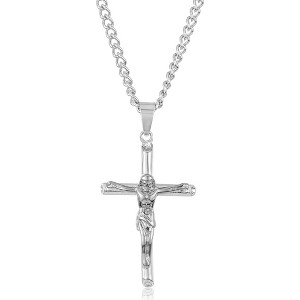 West Coast Jewelry Men's Polished Crucifix Cross Stainless Steel Necklace - 1 of 4