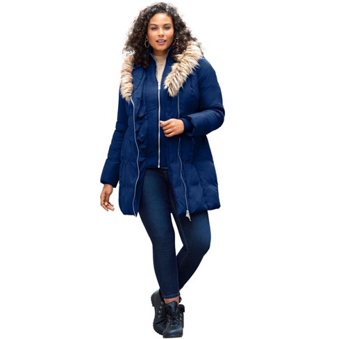 Roaman s Women s Plus Size Double layer Puffer Coat 42 44 Evening Blue Target