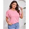 Womens Plus Size Tops Short Sleeve Casual Summer Square Neck Pleated Loose Fit Flowy Eyelet T Shirts Blouse - 3 of 4