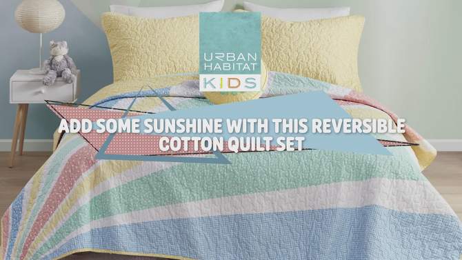 Erin Rainbow Sunburst Reversible Cotton Kids' Quilt Set Yellow, 2 of 18, play video