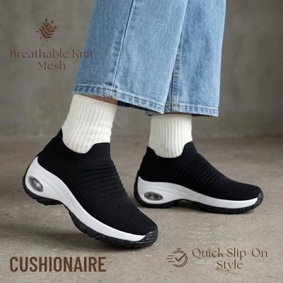 Женские кроссовки CUSHIONAIRE Breeze Easy Slip On Womens Sneakers - Casual Everyday Walking Shoes for Women with Breathable Mesh and Comfort, Black/Wht 8.5 — фото 3