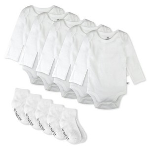 Honest Baby 10-Pack Organic Cotton Long Sleeve Bodysuit & Sock Bundle - 1 of 4