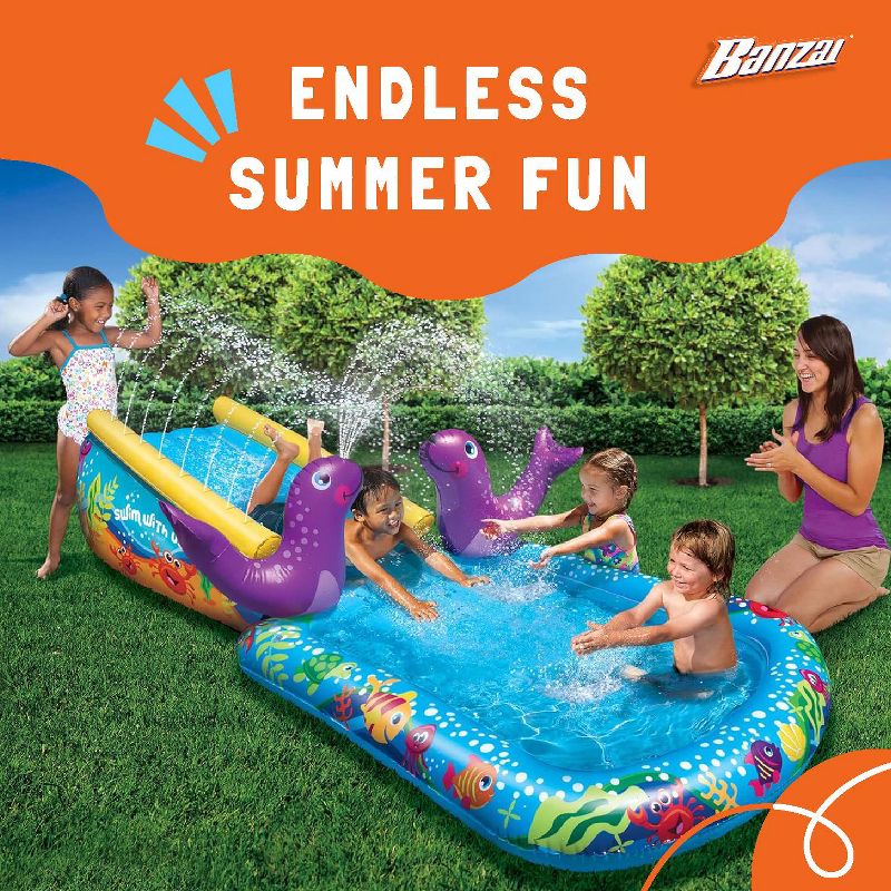 Banzai Inflatable Outdoor My First Cushion Water Slide Ramp and Splash Pool with Inflatable Seal Sprinkler Sprayers for Kids Ages 2+, 5 of 7