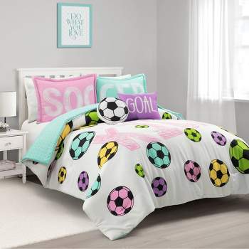 Kids' Girls Soccer Kick Reversible Oversized Comforter Bedding Set - Lush Décor