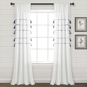 Home Boutique Farmhouse Boho Stripe Woven Tassel Yarn Dyed Cotton Window Curtain Panels Navy Ombre 42X84 Set - 1 of 1