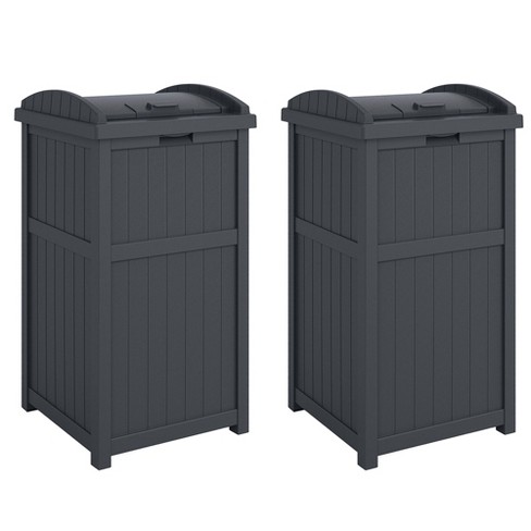 Suncast 30-Gallon Durable Hideaway Trash Waste Bin Container for Outdoor  with Solid Bottom Panel and Latching Lid, Cyberspace (2 Pack)