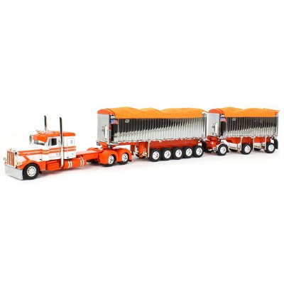 First Gear DCP 1/64 White Orange Peterbilt 389 Chrome East Genesis II Dump Trailer 60-1566