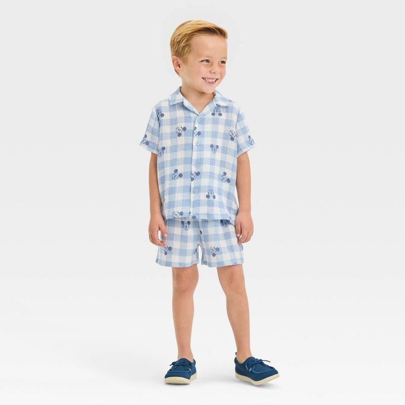 Toddler Boys' Disney Mickey Mouse Gingham Woven Top and Shorts Set - Blue, 1 of 6