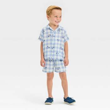 Toddler Boys' Disney Mickey Mouse Gingham Woven Top and Shorts Set - Blue