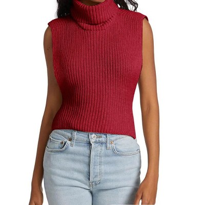 Women's Mock Turtle Neck Sweater Vest Sleeveless Knit Pullover Tank Tops Casual Trendy Slim Fitted Tops