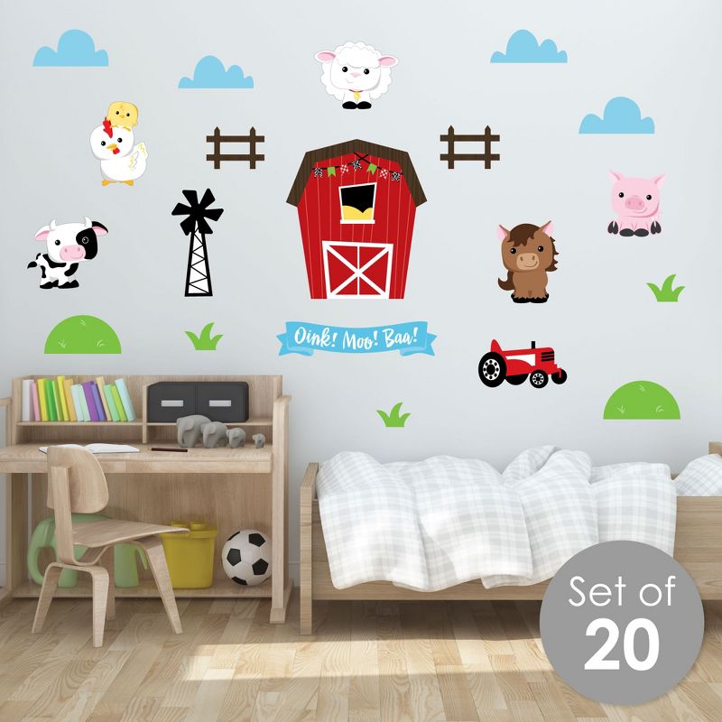 Big Dot of Happiness Farm Animals - Peel and Stick Nursery and Kids Room Vinyl Wall Art Stickers - Wall Decals - Set of 20, 3 of 10