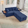 Convertible Sectional Sofas Corduroy Loveseat Sofa with Double Storage Ottomans, Adjustable Armrest Table with USB Port, Super Soft Chaise Lounge - 2 of 4