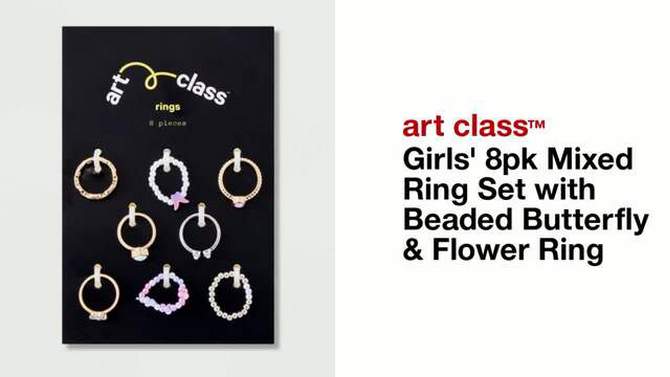 Girls&#39; 8pk Mixed Ring Set with Beaded Butterfly &#38; Flower Ring - art class&#8482;, 2 of 5, play video