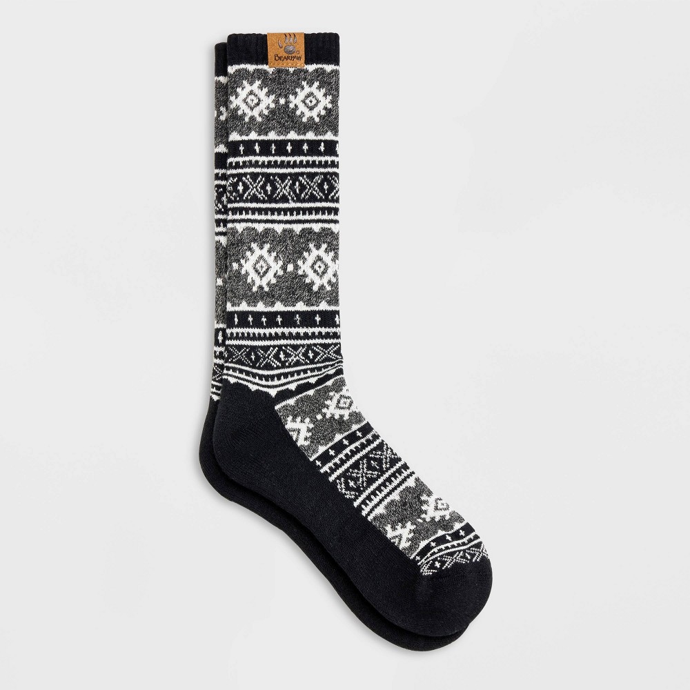 Bearpaw Women's Wool Blend Fair Isle with Arch Support & Mesh Panel Crew Socks - Black 5-10