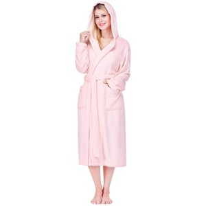 PAVILIA Women Robe with Hood, Fleece Plush Soft Long Hooded Robe, Fluffy Fuzzy Cozy Warm Bathrobe Shower Spa House - 1 of 4