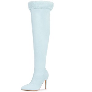 BLISSFUL STEP Women's Faux Fur High Heels Pointed Toe Fluffy Over the Knee High Boots - 1 of 4