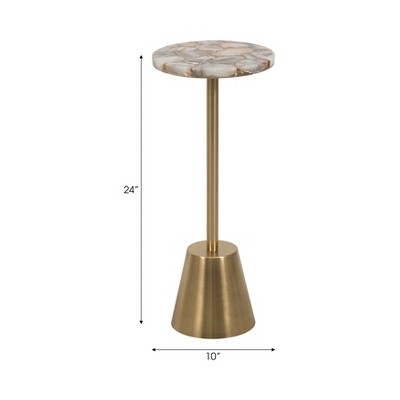 Gold Agate Top Round Metal Accent Table, 24"