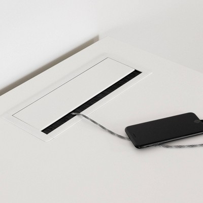 White Scandinavian Computer Desk with Power Outlet and USB Ports