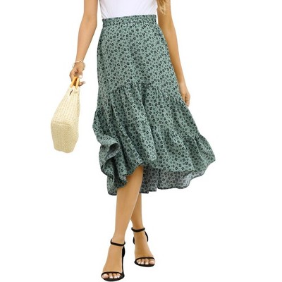 Garvee Maternity Dress Women's High Waist Floral Print Pleated Maxi Skirt Casual Flowy Swing A Line Long Skirts