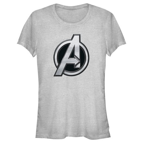 Juniors Womens The Marvels Silver Avengers Logo T-shirt - Athletic ...