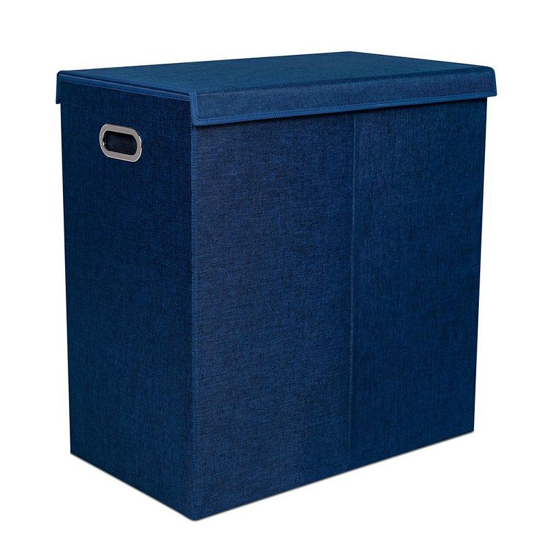 BirdRock Home Double Linen Laundry Hamper with Lid and Removable Liner - Navy, 2 of 8