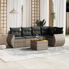 vidaXL 6 Piece Patio Sofa Set with Cushions Gray Poly Rattan - 2x Middle + Table + 1x Corner - 2 of 4