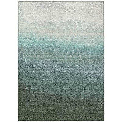 Pale Aqua And Gray Ombre Washable Indoor Outdoor Area Rug