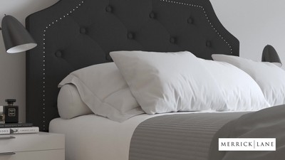 Contemporary Black Full Platform Bed with Gold Nailhead Trim and Tufted Upholstery