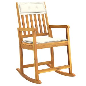 vidaXL Acacia Wood Rocking Chair - Indoor and Outdoor Wooden Rocker with Comfortable Cushions, Easy Assembly - Brown Cream Finish - 1 of 4