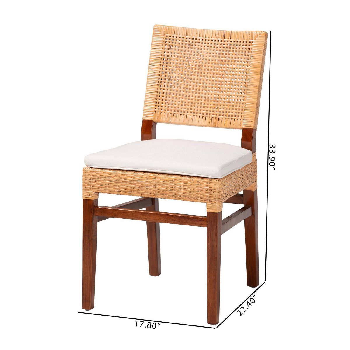 bali & pari Lesia Natural Rattan Dining Chair with Cushion Light Honey/Walnut Brown - thumbnail 6
