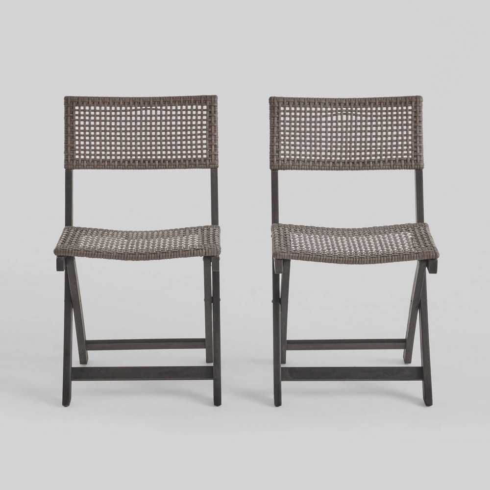 Photos - Chair 2pk Hillside Acacia Wood Foldable Patio Bistro  Gray - Christopher Knight Home