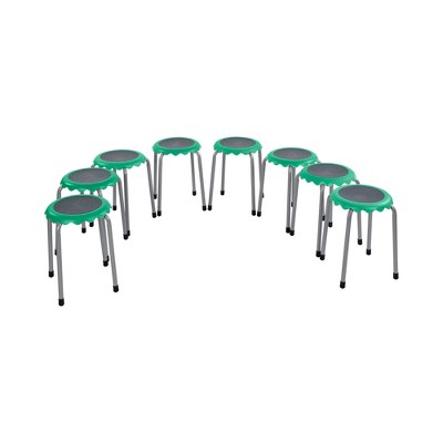 Emerald Green Stackable Plastic Stools with Steel Legs, 8-Piece Set