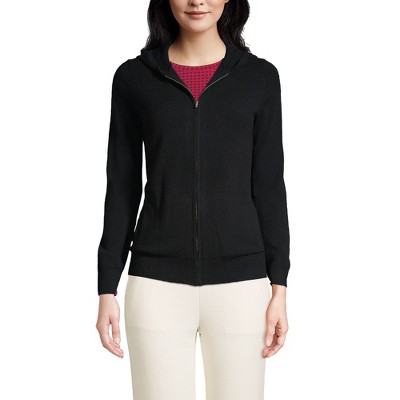 Lands' End Women's Cashmere Front Zip Hoodie Sweater Xsmall Black