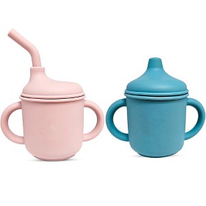 LunaLulinlk 2 pack Silicone Sippy Cups with Straws for Babies and Toddlers (Rose Quartz/Sky) - 1 of 4