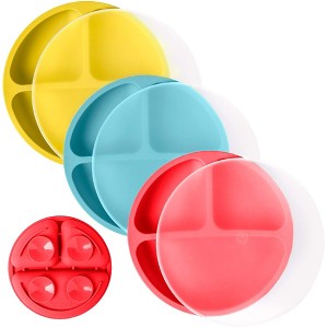 WeeSprout Suction Plates for Babies & Toddlers | 100% Silicone | Plates Stay Put with Suction Feature | Divided Design | 3 Pack - 1 of 4