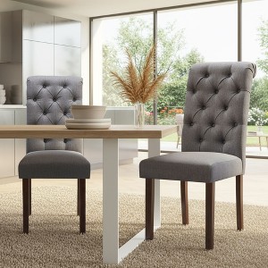 Set of 2 Tufted Upholstered Dining Chairs with High Back and Wood Legs, Fabric Parsons Side Chairs for Kitchen or Dining Room - 1 of 4