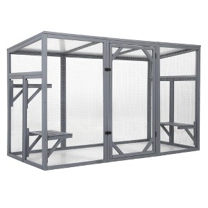 Bencmate Pet Crates and Houses Outdoor Wood Cat Enclosure with 3 Platforms Lockable Door Sun Sheet Roof Large Run for Pets, Gray, 70.87"*31.5"*44.3" - 1 of 4